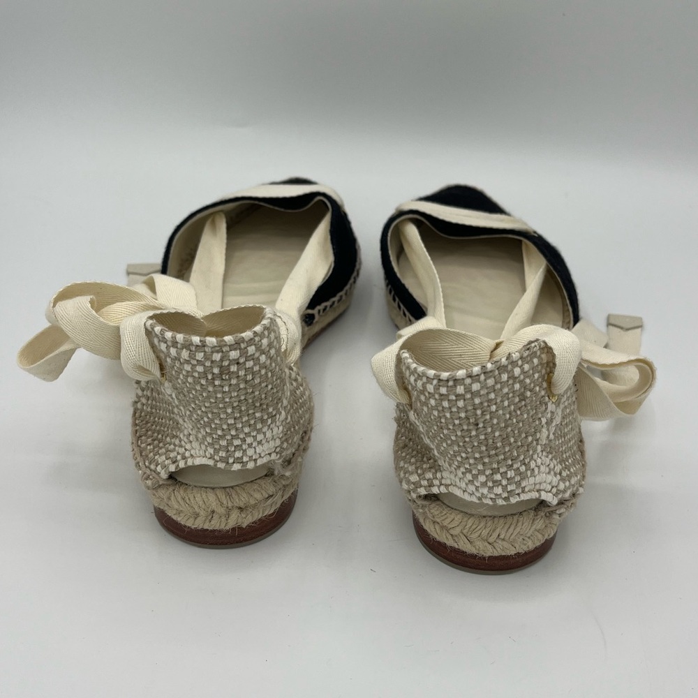Manolo Blahnik Black and Cream Espadrille Lace-Up Flats - Picture 4 of 8